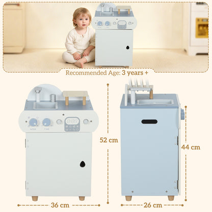 Wooden Dishwasher Playset, Kitchen Sink Toys with Accessories