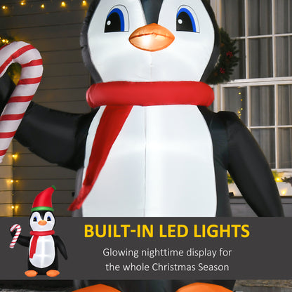 8ft Lighted Inflatable Christmas Penguin w/ Candy Cane for Garden