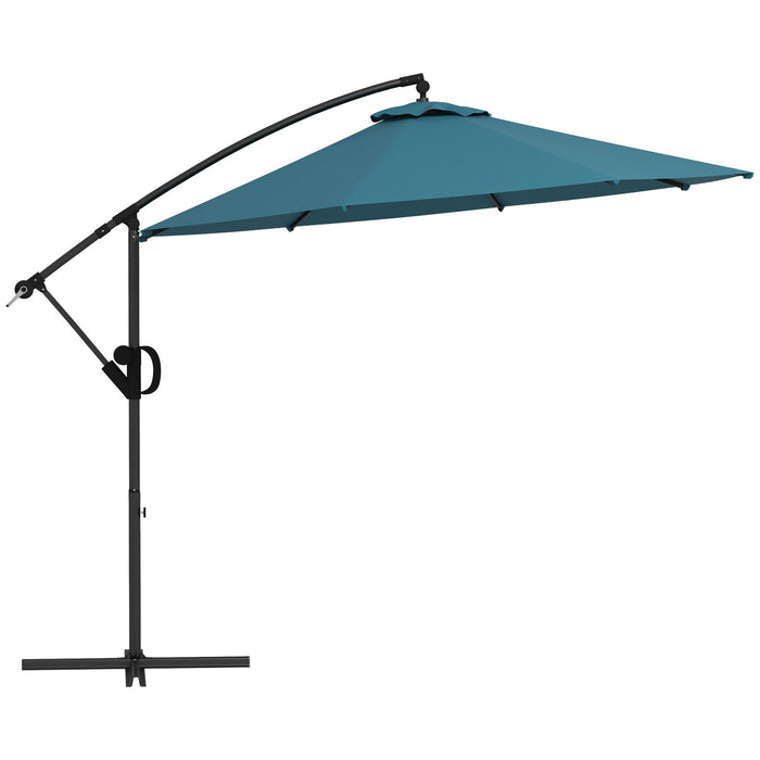 3(m) Cantilever Parasol with Cross Base, Banana Parasol with Crank Handle, Tilt and 8 Ribs, Round Hanging Patio Umbrella