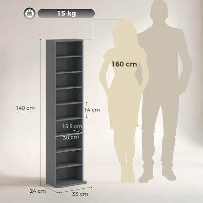 260 CD Storage Unit 120 DVD Storage Tower with 9 Compartments Grey