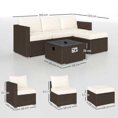 4 Seater Rattan Sofa Set with Footstool Thick Cushions Brown Cream