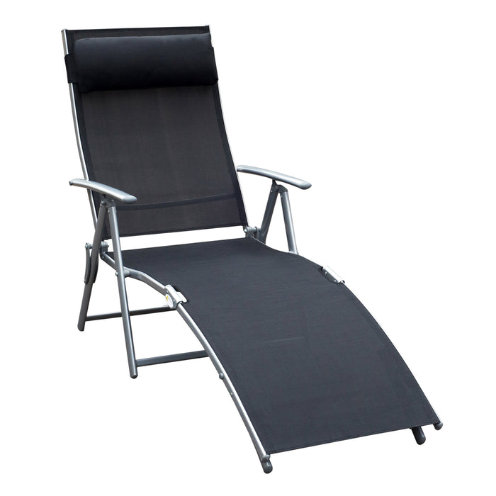 Texteline Sun Lounger Recliner Chair Patio Foldable Garden 5 Levels Black