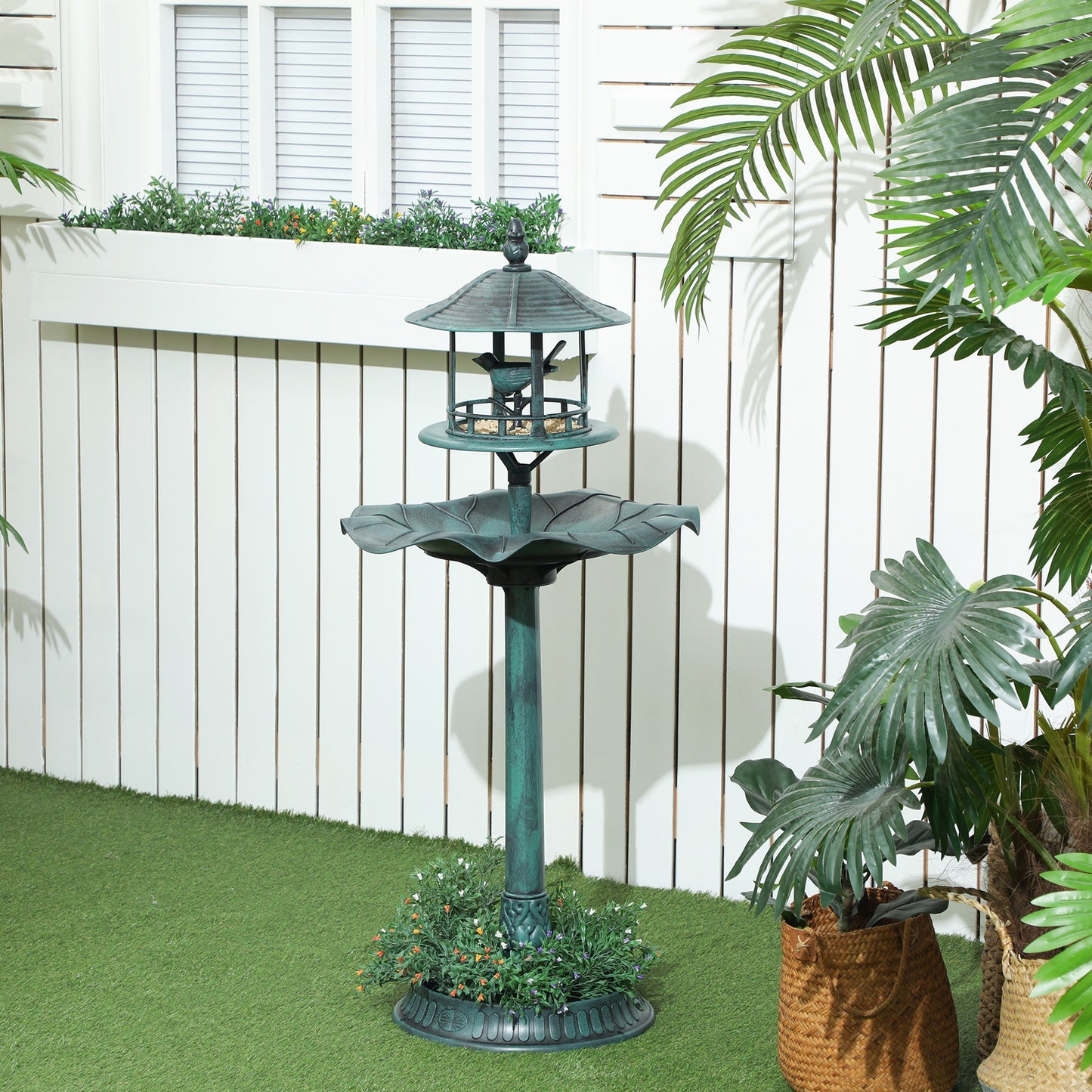 3-in-1 Garden Bird Bath, Birdbath with Large Water Basin, Green