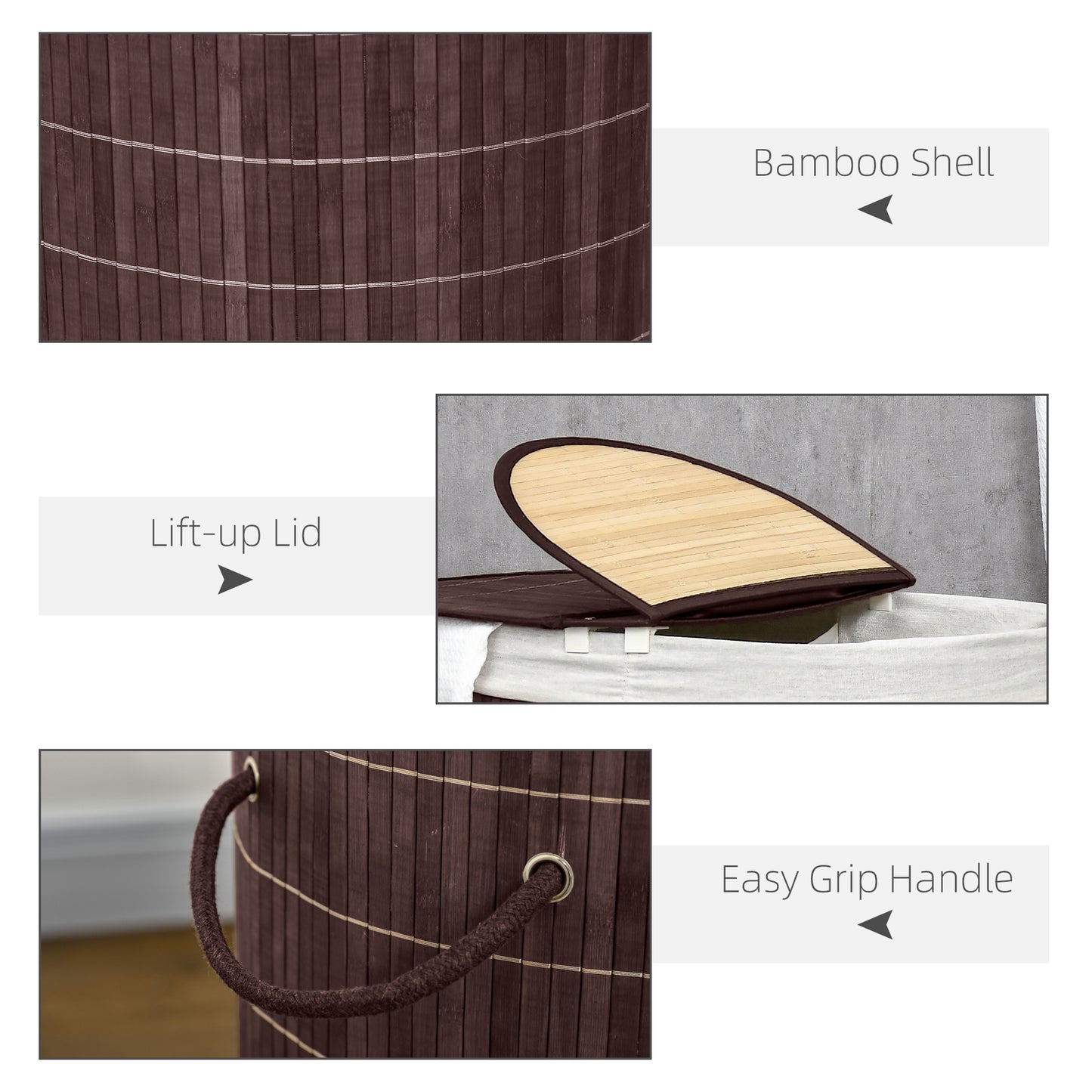 100L Bamboo Laundry Basket with Lid, Washing Basket, Brown