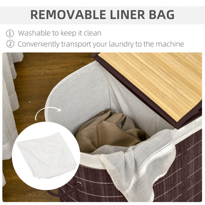 100L Bamboo Laundry Basket with Lid, Washing Basket, Brown
