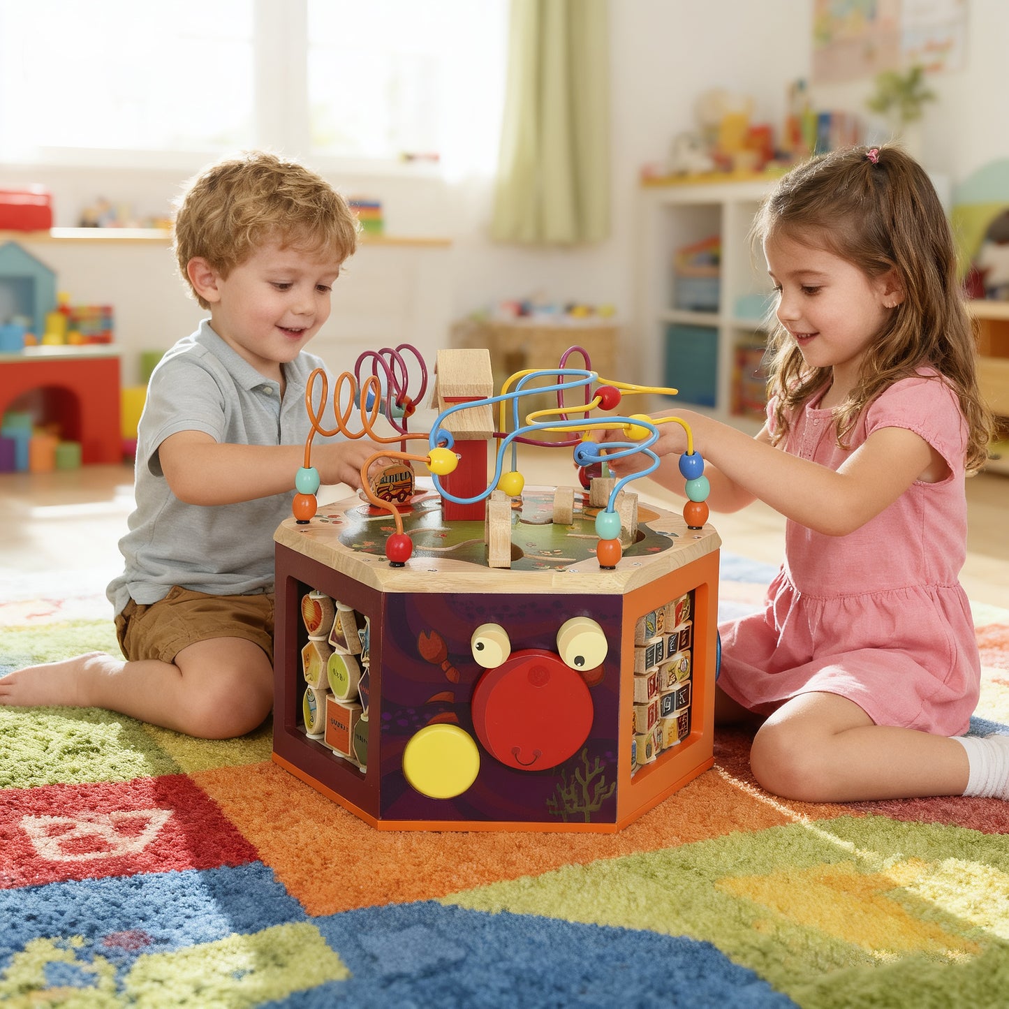 Wooden Activity Cube, 8 in 1 Baby Activity Cube Toys for 18M+