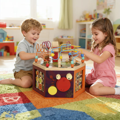 Wooden Activity Cube, 8 in 1 Baby Activity Cube Toys for 18M+