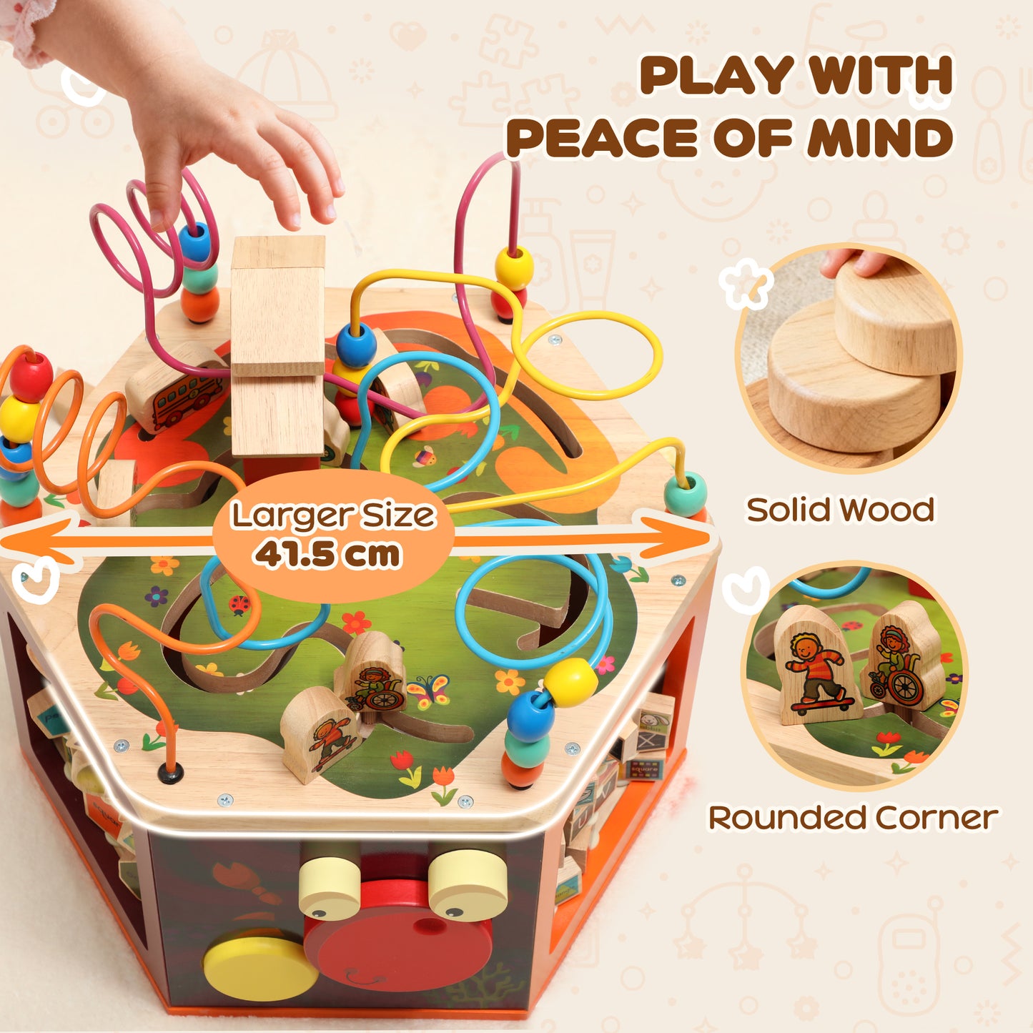 Wooden Activity Cube, 8 in 1 Baby Activity Cube Toys for 18M+