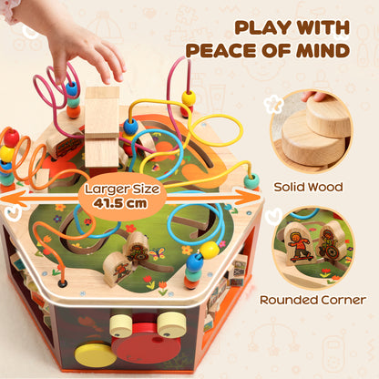 Wooden Activity Cube, 8 in 1 Baby Activity Cube Toys for 18M+