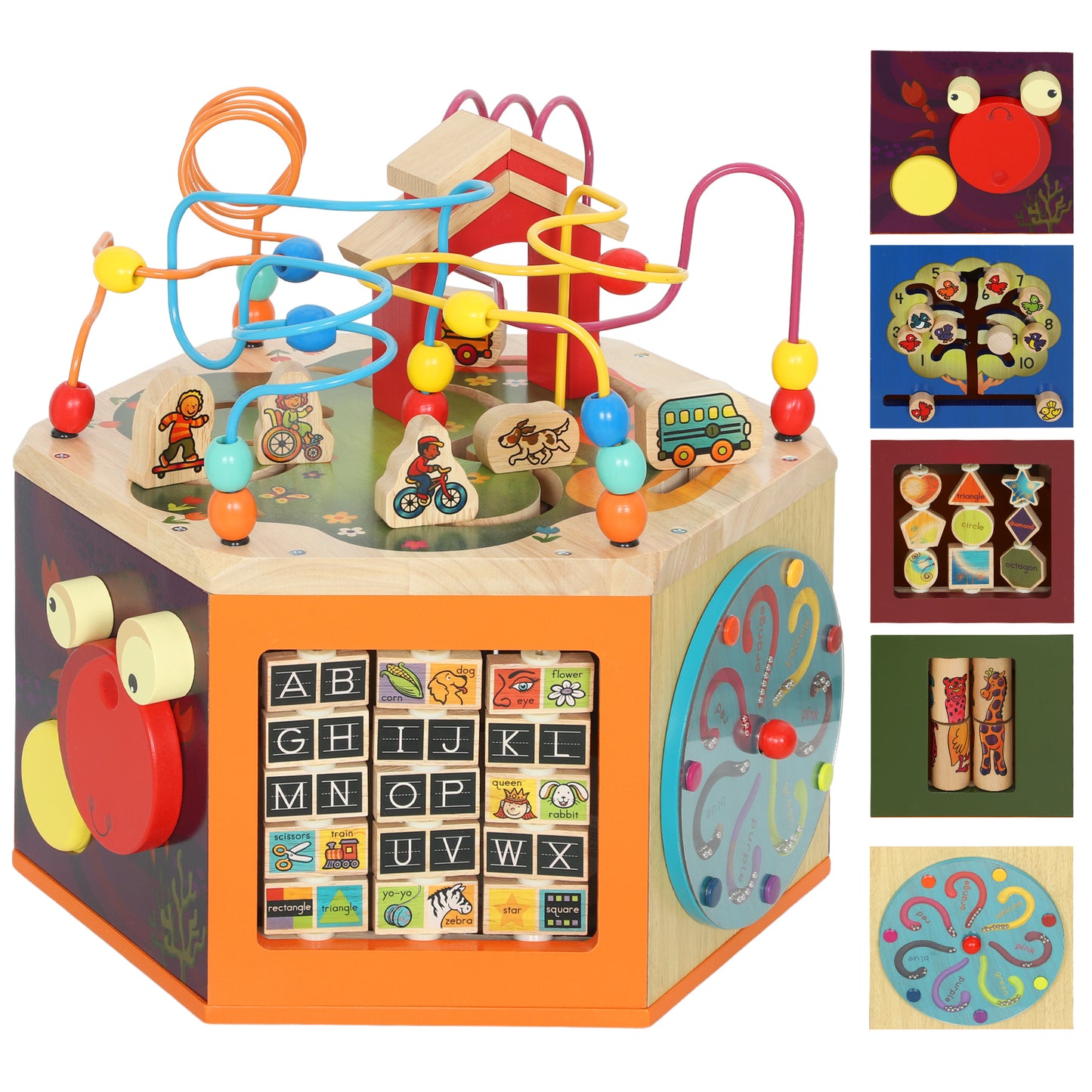 Wooden Activity Cube, 8 in 1 Baby Activity Cube Toys for 18M+