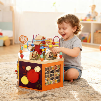 Wooden Activity Cube, 8 in 1 Baby Activity Cube Toys for 18M+