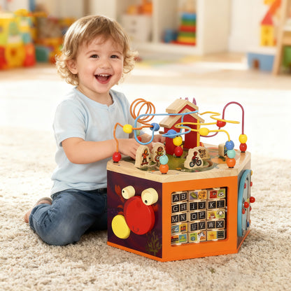 Wooden Activity Cube, 8 in 1 Baby Activity Cube Toys for 18M+