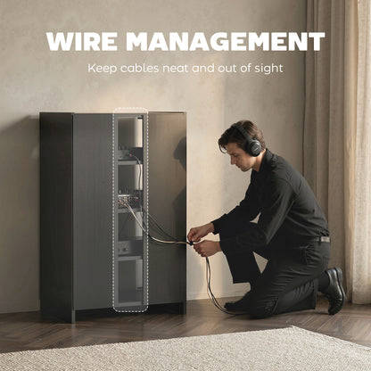 4-Tier Hi-Fi Stand with Adjustable Shelves, Black Wood-Effect