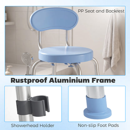 360° Swivel Shower Stool, Rotating Shower Chair with Aluminium Frame
