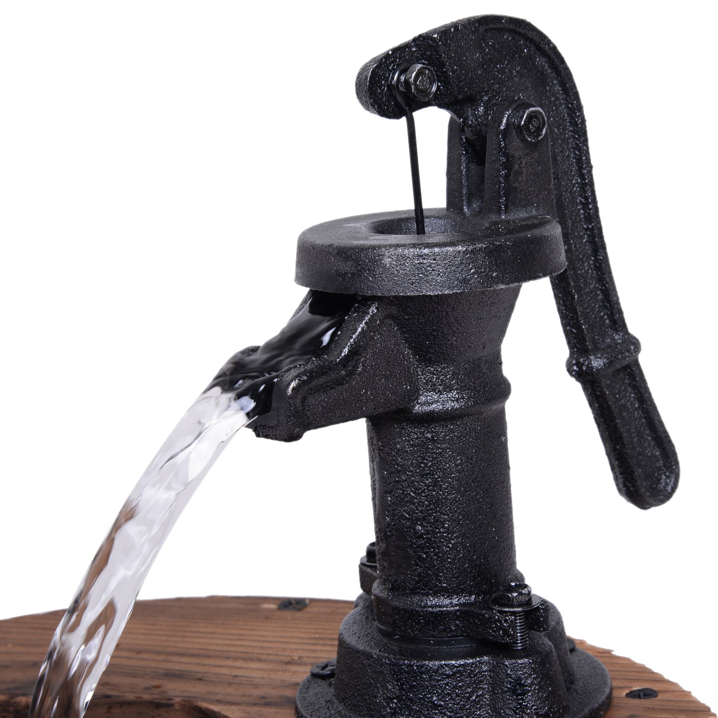 Wood Barrel Pump Garden Fountain Water Feature Flower Planter Stand New