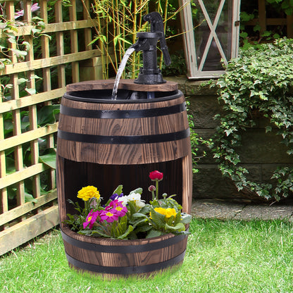 Wood Barrel Pump Garden Fountain Water Feature Flower Planter Stand New