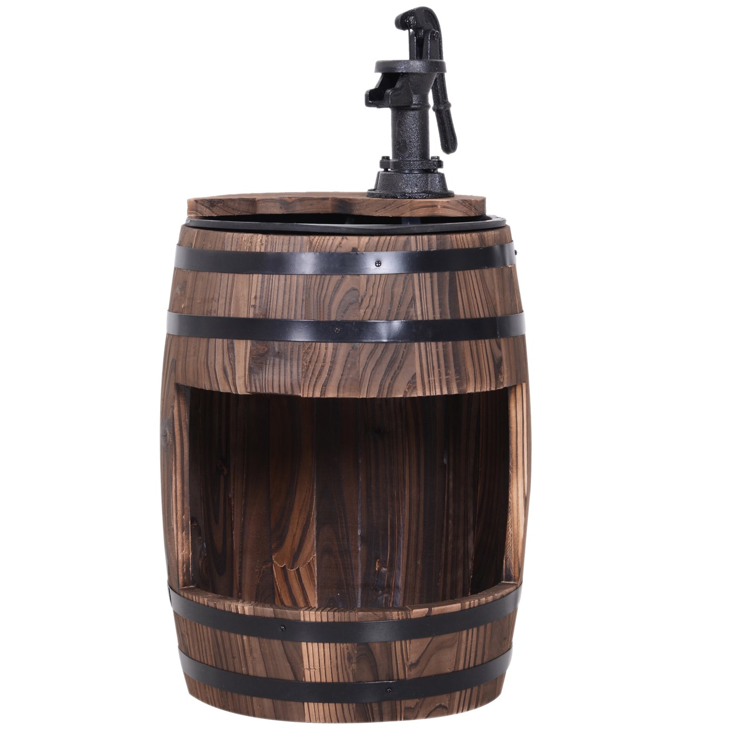 Wood Barrel Pump Garden Fountain Water Feature Flower Planter Stand New