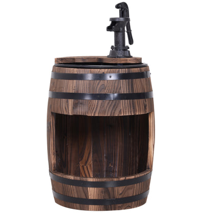 Wood Barrel Pump Garden Fountain Water Feature Flower Planter Stand New