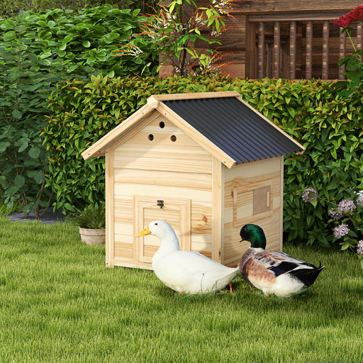 Wooden Duck House, Poultry Coop with Double Doors, Openable Roof