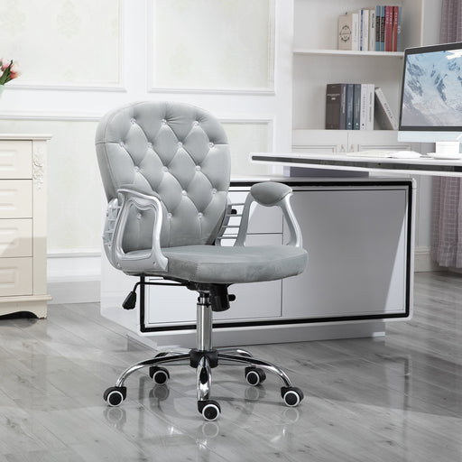 Office Chair Ergonomic 360¬¨‚àû Swivel Diamond Tufted Home Work Velour Padded Base 5 Castor Wheels Grey