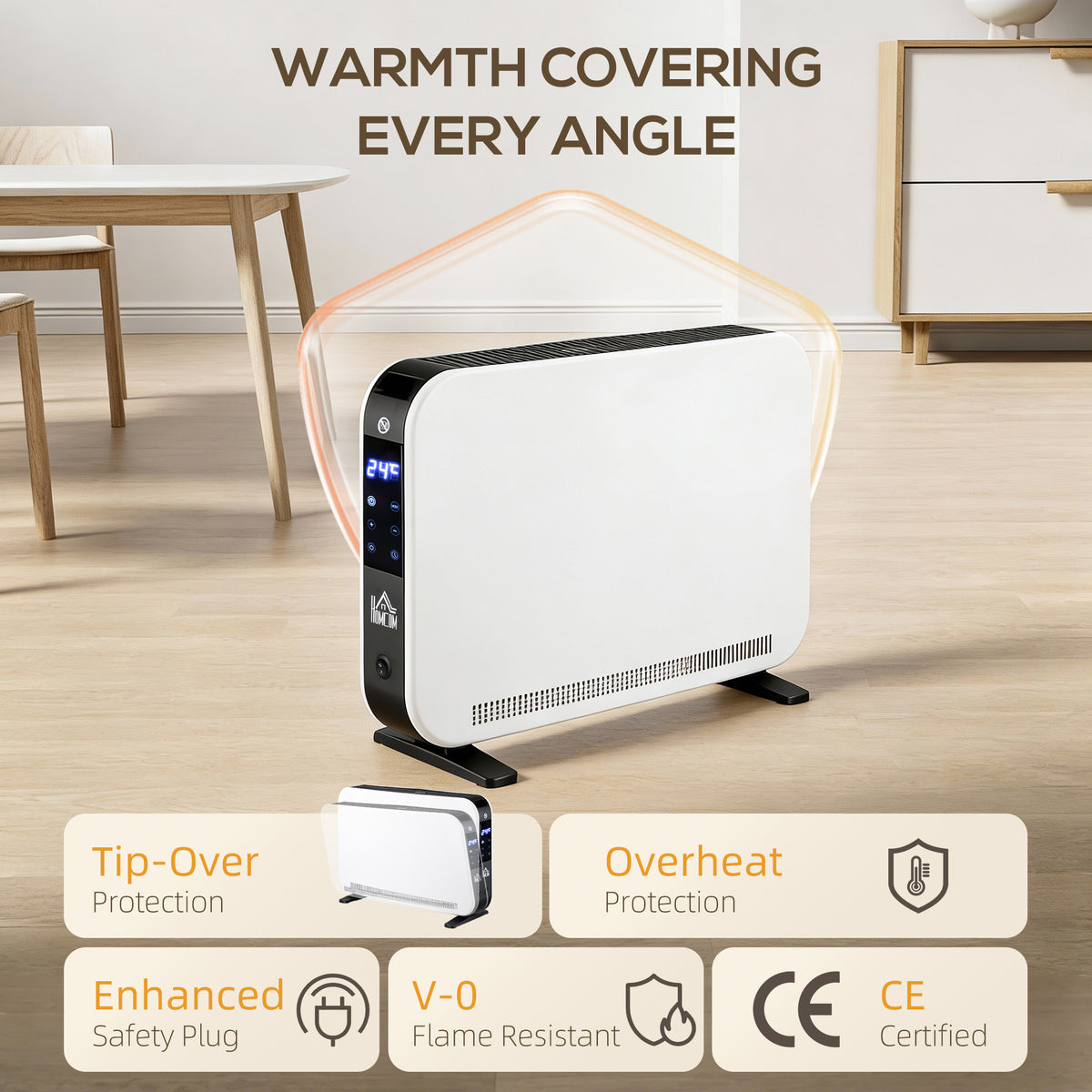 Portable Convector Heater with 24H Timer Adjustable Temperature White