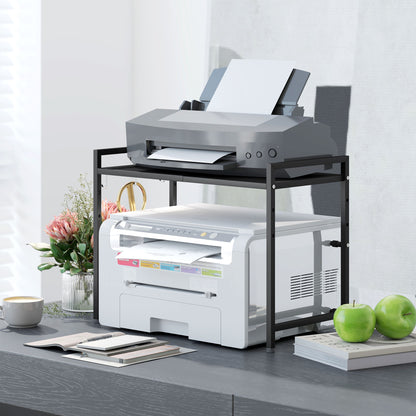 2-Tier Expandable Microwave Oven Rack with 3 Hooks, Black