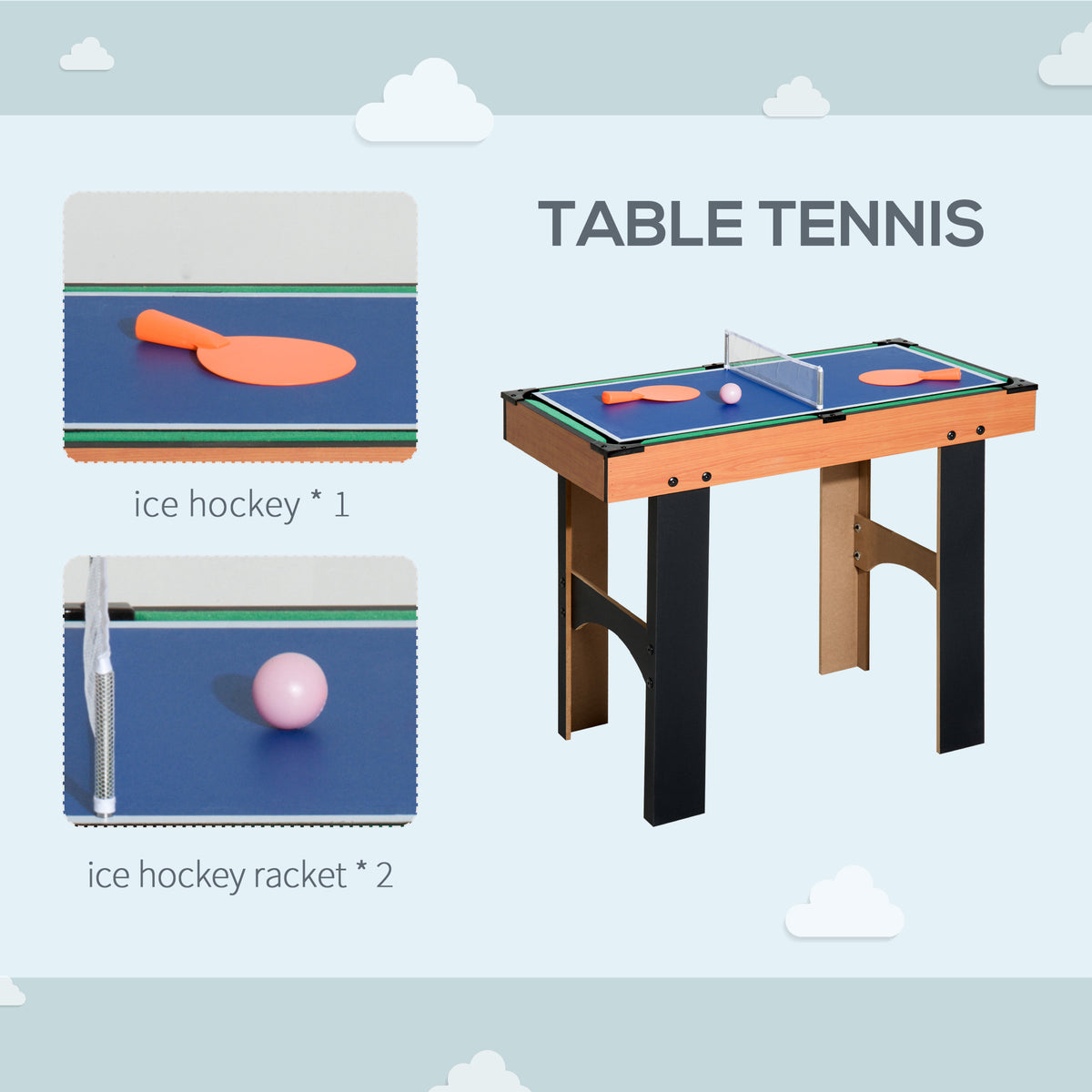 4-in-1 Games Table with Table Football, Pool, Table Tennis and Hockey - Natural