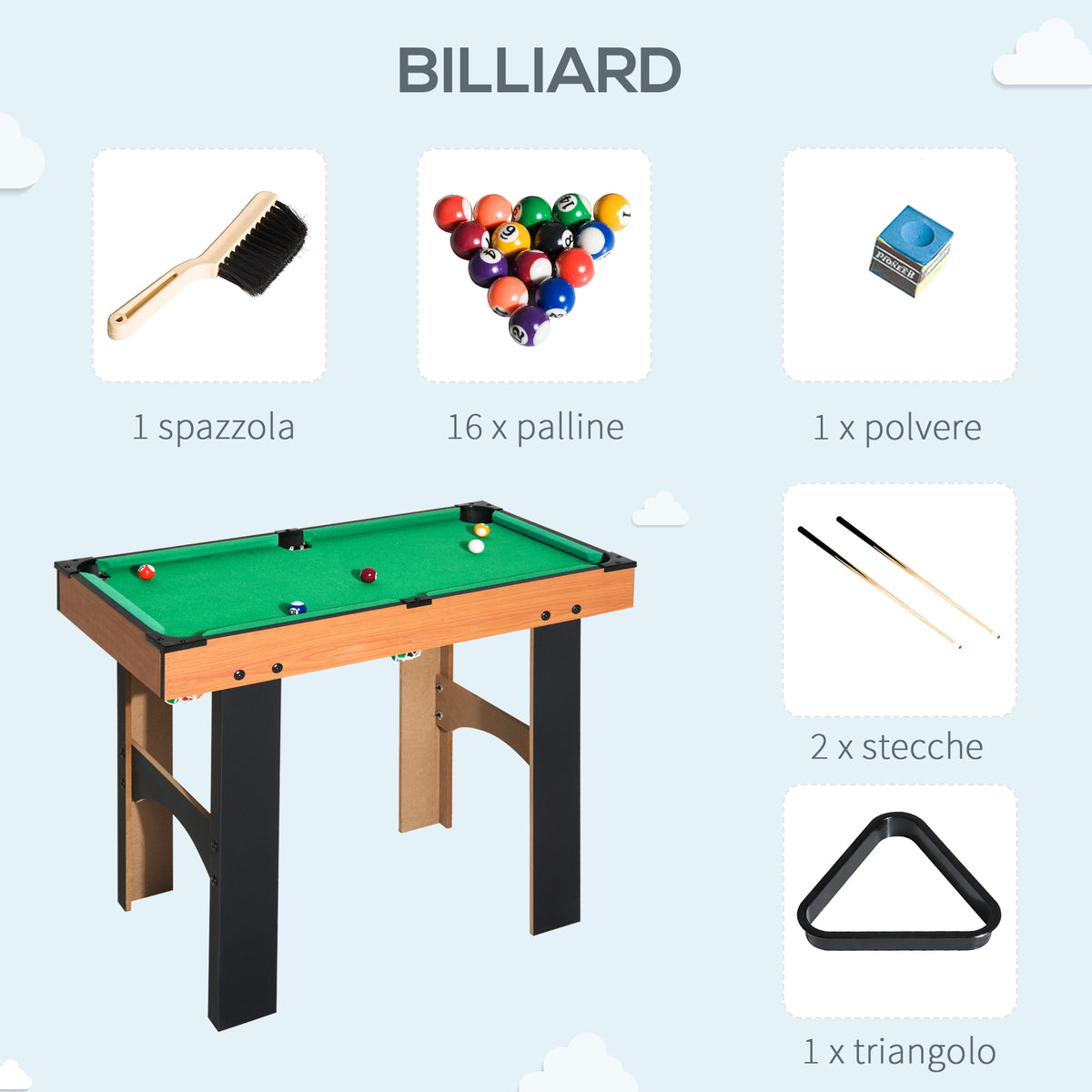 4-in-1 Games Table with Table Football, Pool, Table Tennis and Hockey - Natural