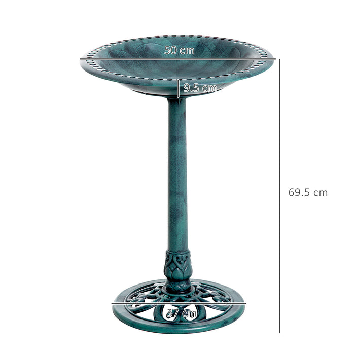 Garden Bird Bath Outdoor Decrative Garden Feeder Stand with Scallop-like Pattern, Time-Worn Finish, 50cm, Green