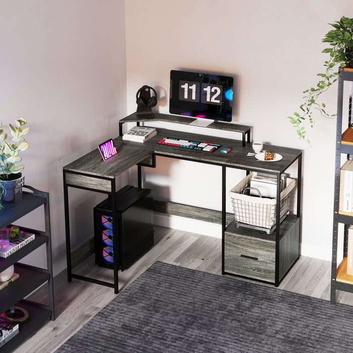 Lt Table L Shaped Desk, Computer Table with Liftable Desktop, Charcoal Grey ...