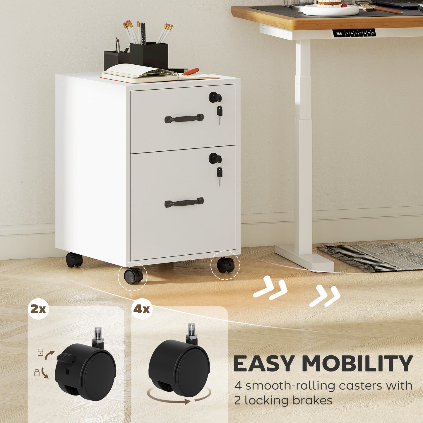 Roll File Cabinet with Drawer, Organiser Letter Size, White