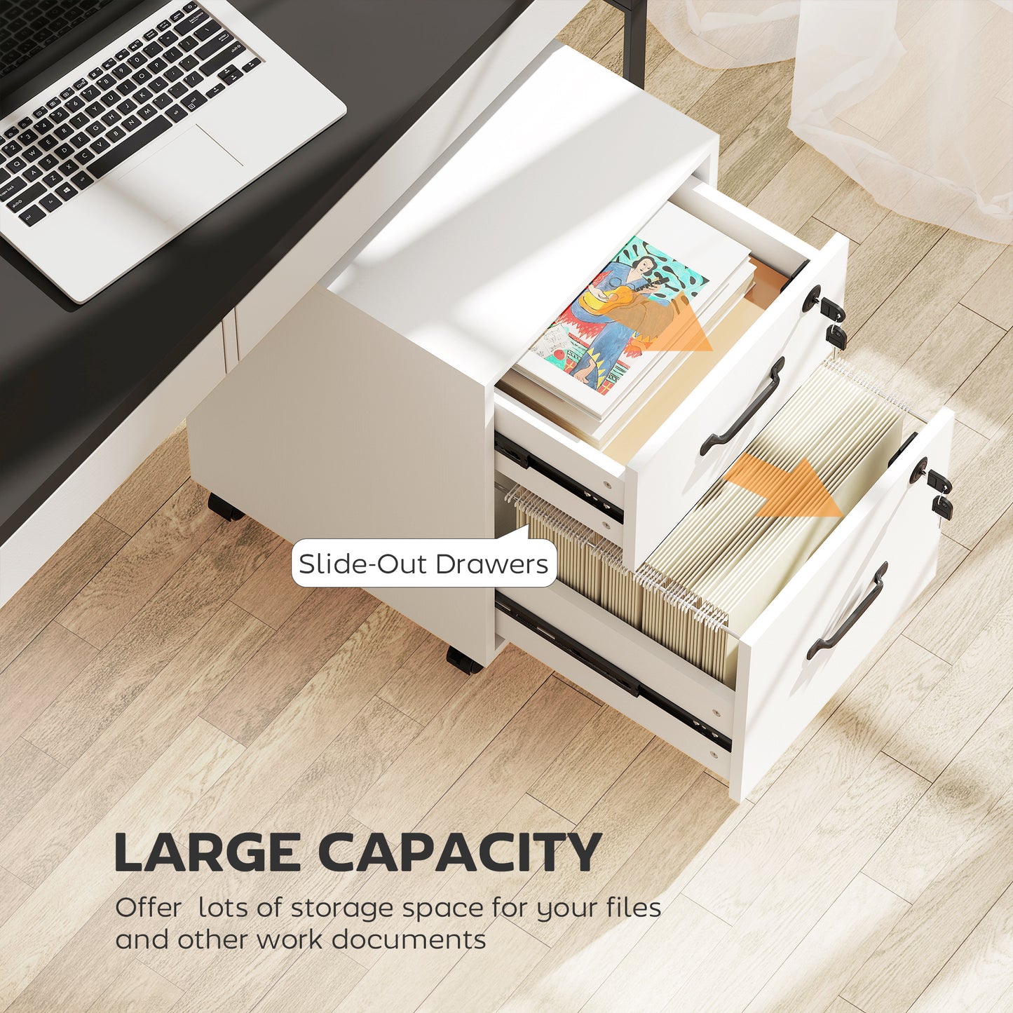 Roll File Cabinet with Drawer, Organiser Letter Size, White