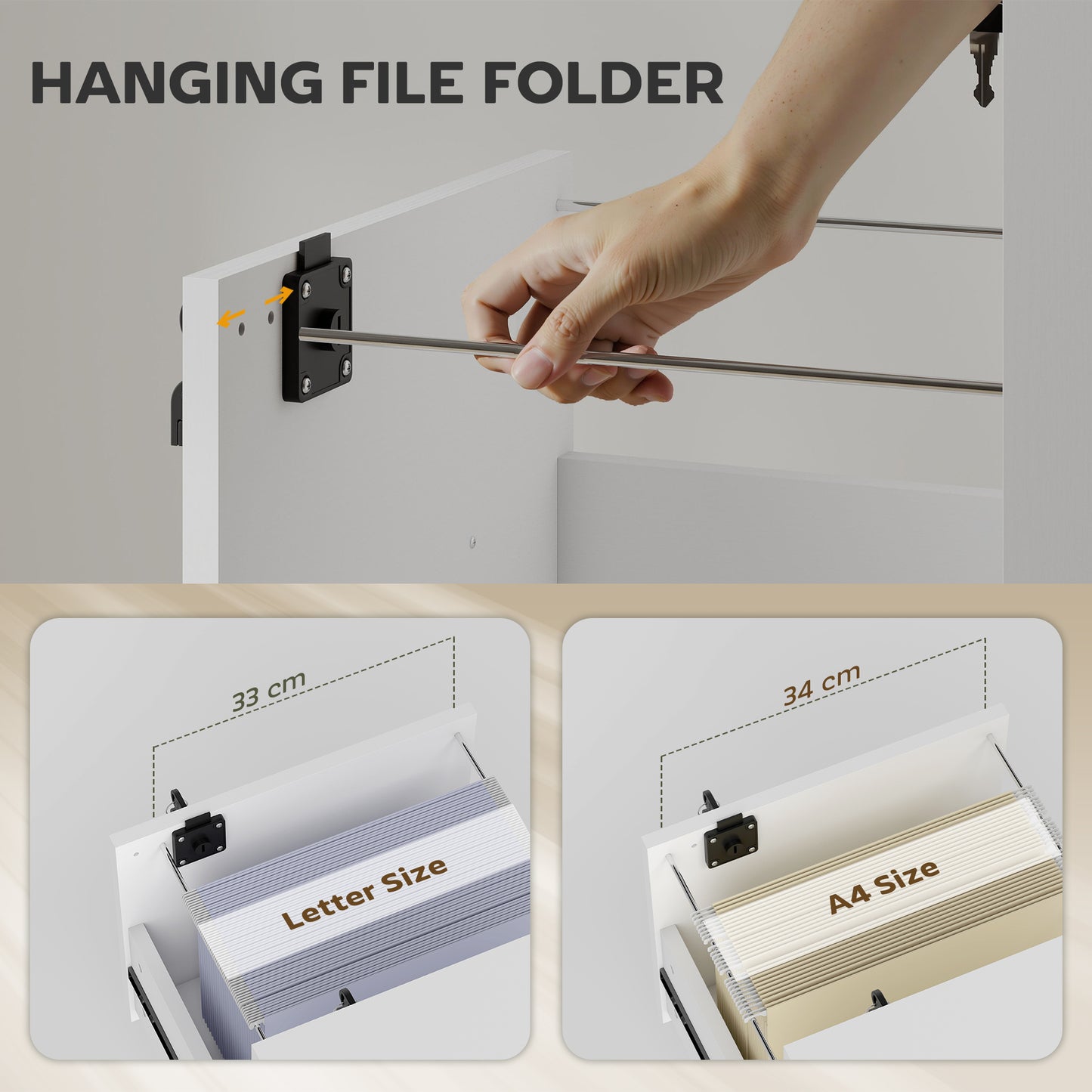 Roll File Cabinet with Drawer, Organiser Letter Size, White