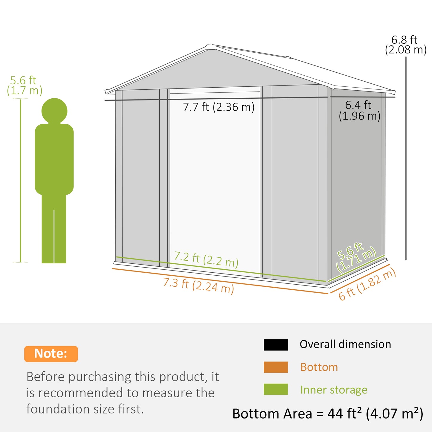 7.7x6.4ft Garden Shed, Tool Storage Sliding Door Wood Effect