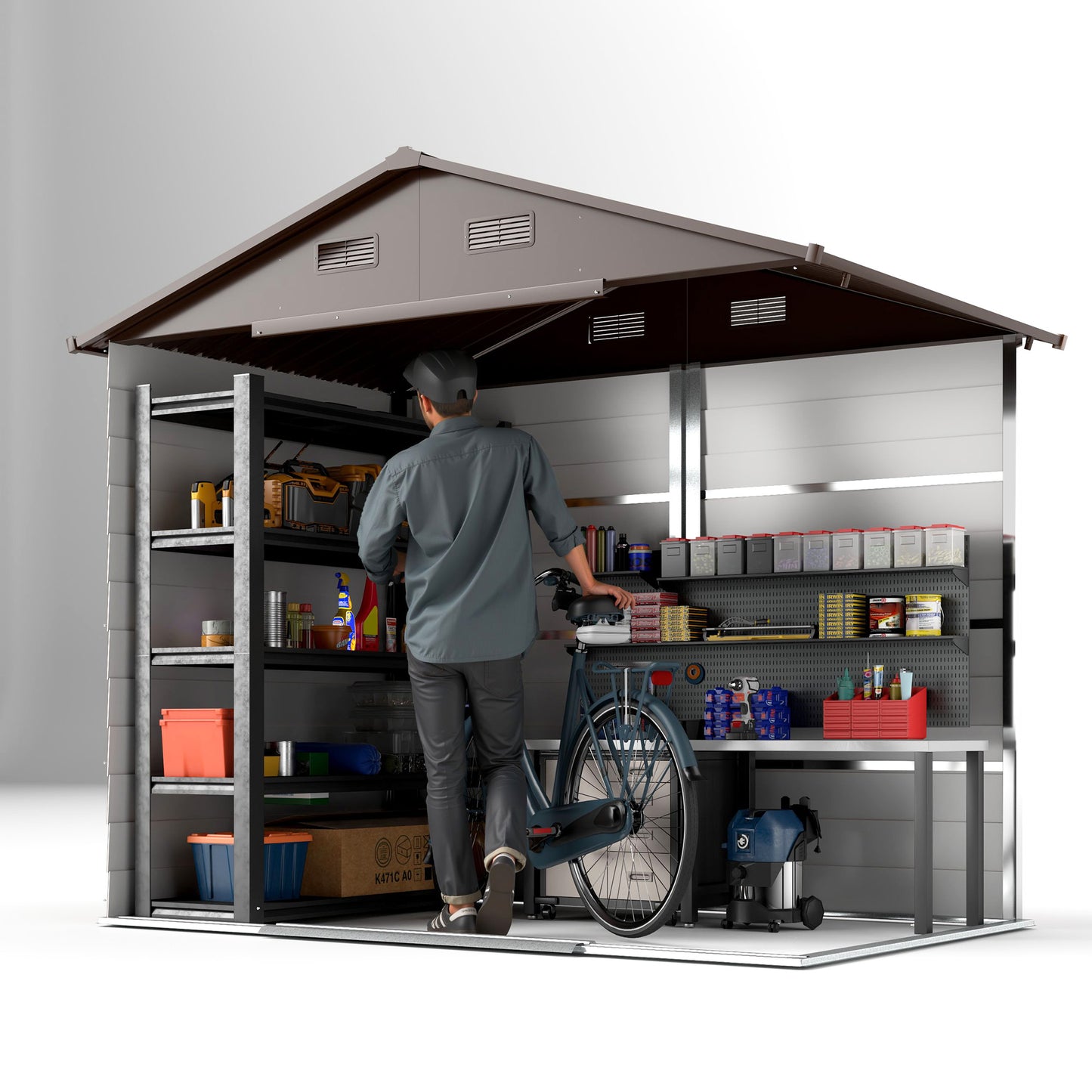 7.7x6.4ft Garden Shed, Tool Storage Sliding Door Wood Effect