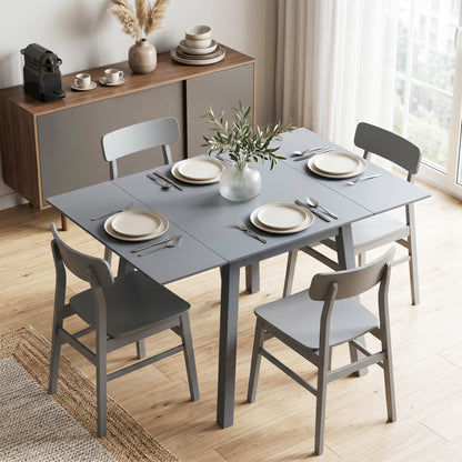 Solid Wood Folding Dining Table, Drop Leaf Table for 2-4 People,  Rectangle Kitchen Table for Small Space, Grey