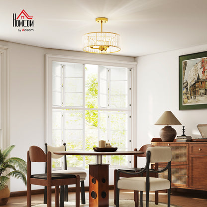 Semi Flush Mount Modern Crystal Chandelier Ceiling Light, Gold Tone