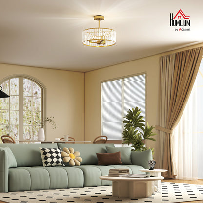 Semi Flush Mount Modern Crystal Chandelier Ceiling Light, Gold Tone