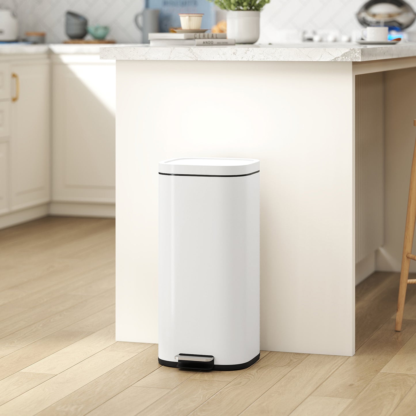 30L Kitchen Bin, Pedal Bin with Lid, Removable Inner Bucket, Cream