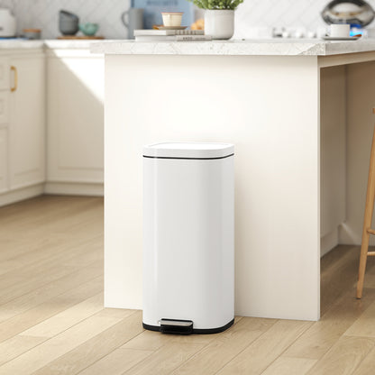 30L Kitchen Bin, Pedal Bin with Lid, Removable Inner Bucket, Cream