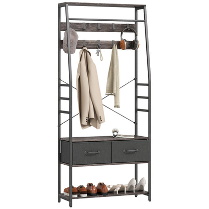 Coat Rack with Shoe Storage, Bench and 10 Hooks, Grey