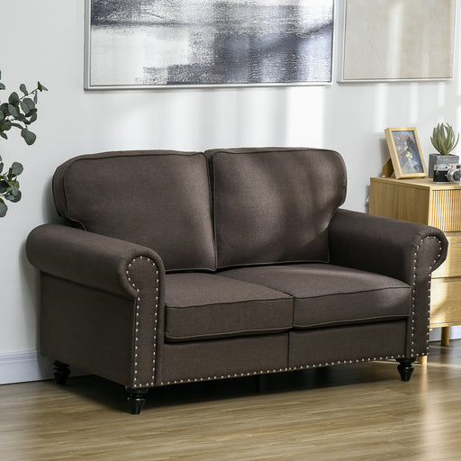 2 Seater Sofa for Living Room, with Nailhead Trim, Dark Brown