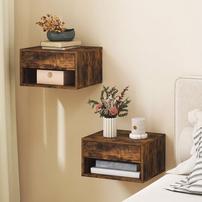 Floating Nightstands Set of 2, Bedside Table w/ Drawer and Open Shelf