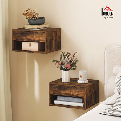 Floating Nightstands Set of 2, Bedside Table w/ Drawer and Open Shelf