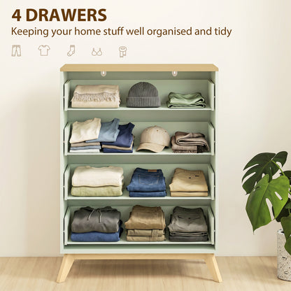 Chest of Drawers, 4 Drawer Storage Cabinet Floor Tower Cupboard for Bedroom Living Room, Light Green and Oak