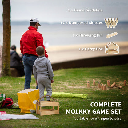 Molkky Game, Wooden Skittles Throwing Game with Carrying Box