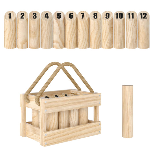 Molkky Game, Wooden Skittles Throwing Game with Carrying Box