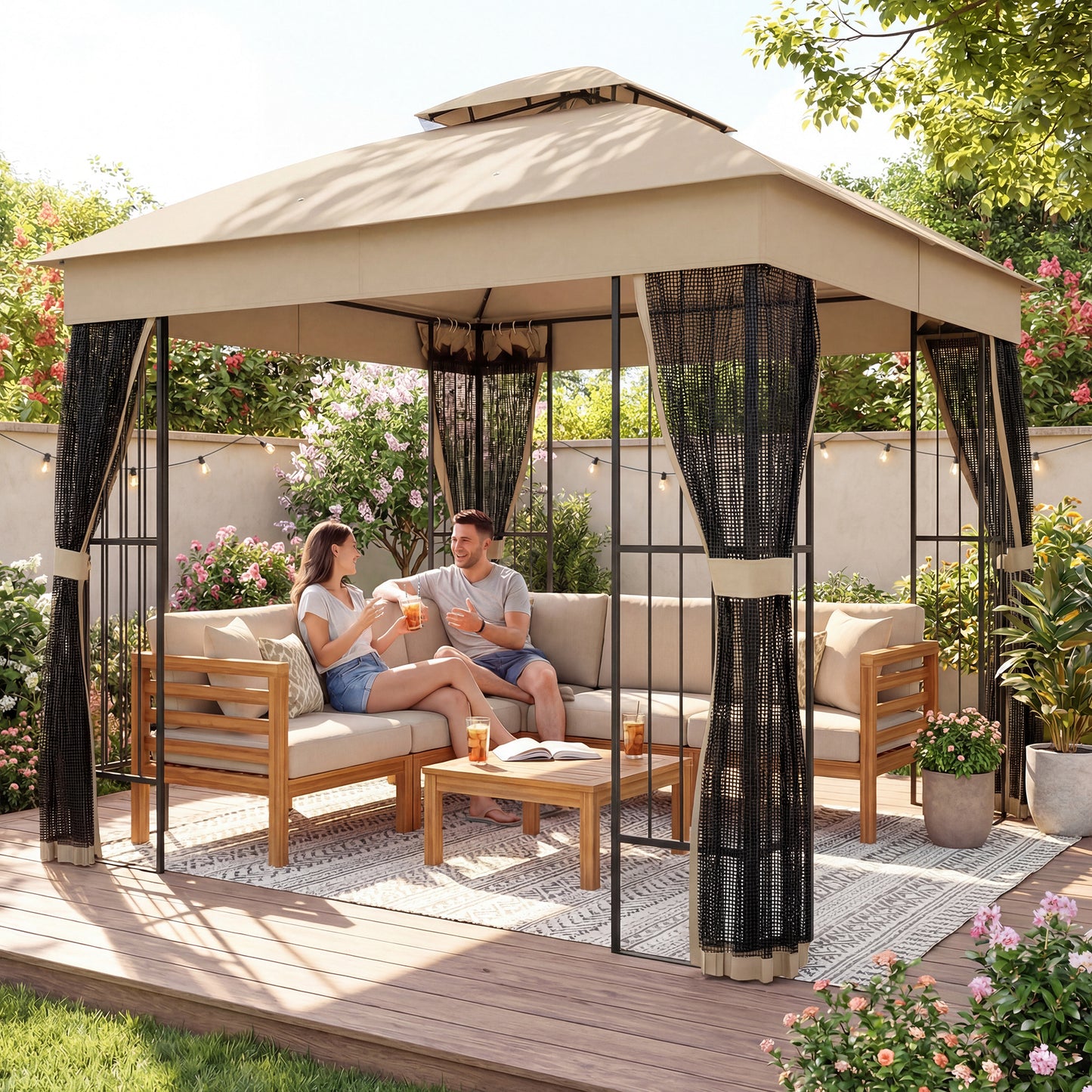 3 x 3 m Garden Gazebo with Shelves, UPF50+ Permanent Gazebo