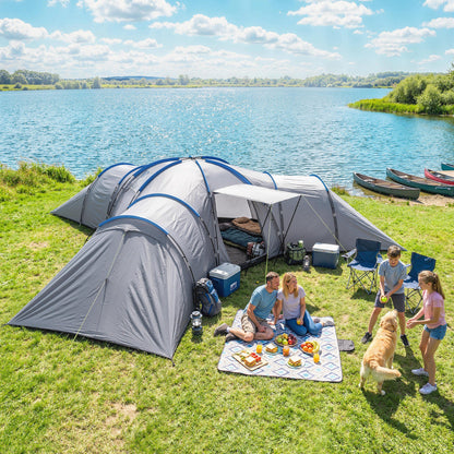 6-9 Man Large Tunnel Tent with 3 Bedrooms, Stand-up Camping Tent