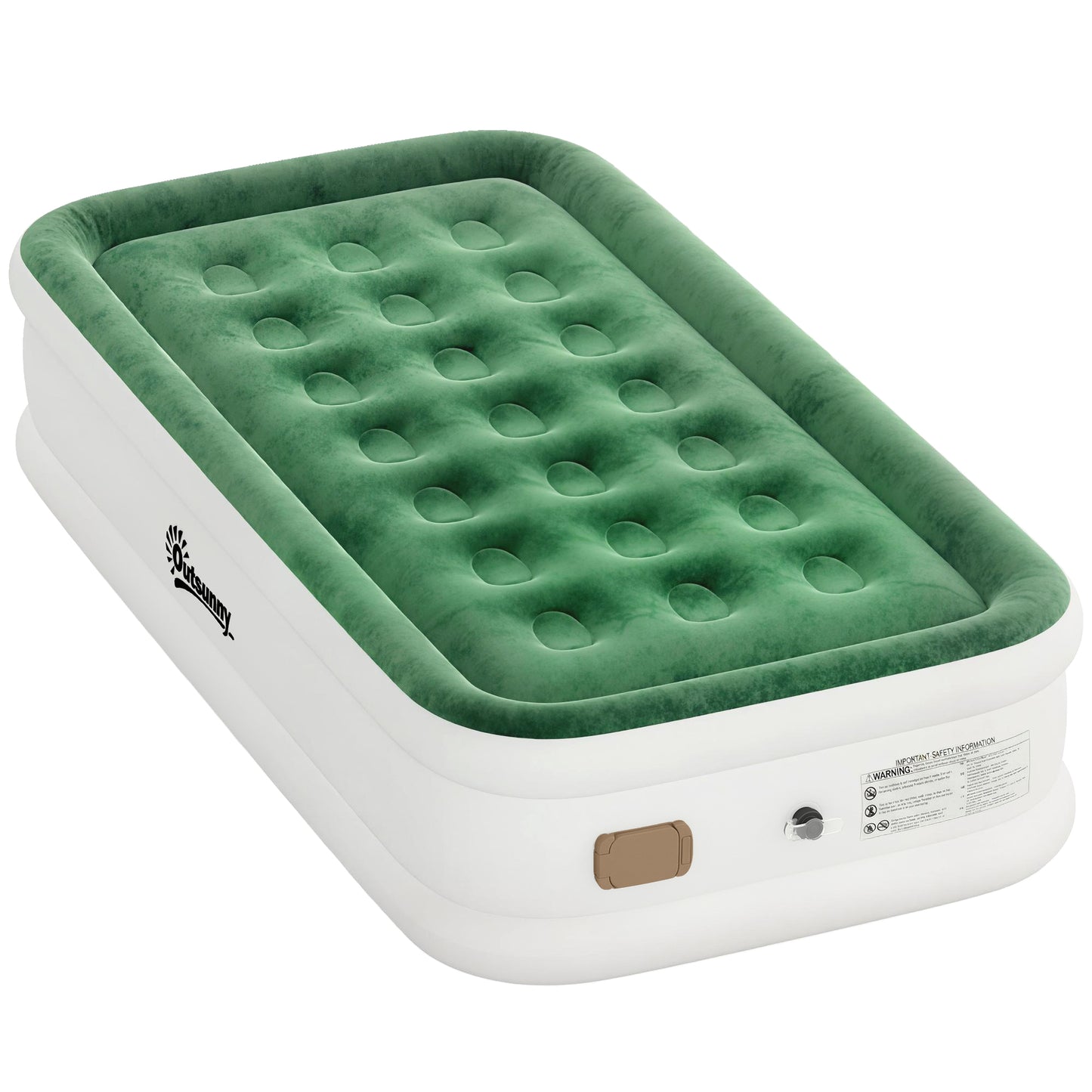 Inflatable Mattress, Single Air Bed with Built-in Pump, Dark Green